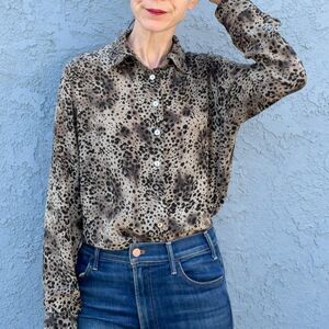 90s Silk Blouse Animal Print Womens large Chic office top